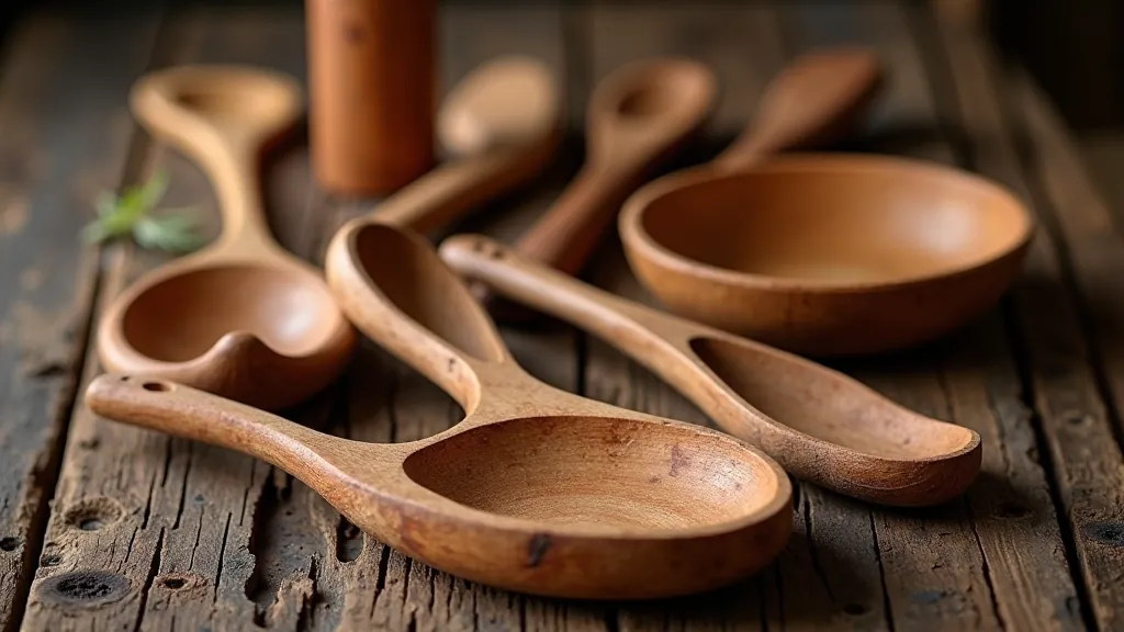 Handcarved traditional wooden kitchen utensils