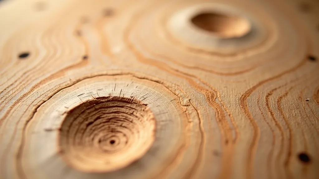 Close-up of traditional Baltic birch wood grain with warm natural lighting, showing tight grain structure and smooth surface finish