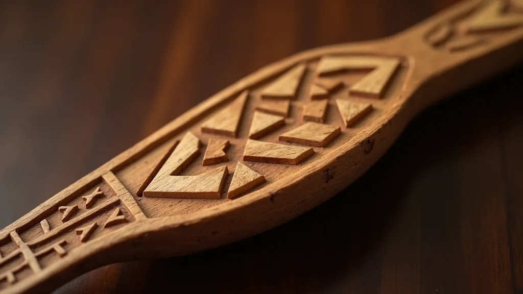 Close-up detail of traditional Latvian carved wooden spoon showing diamond and triangle patterns with precise incised lines