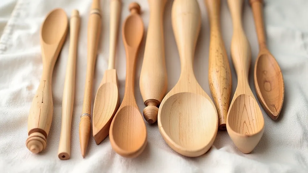 Carved wooden kitchen utensils
