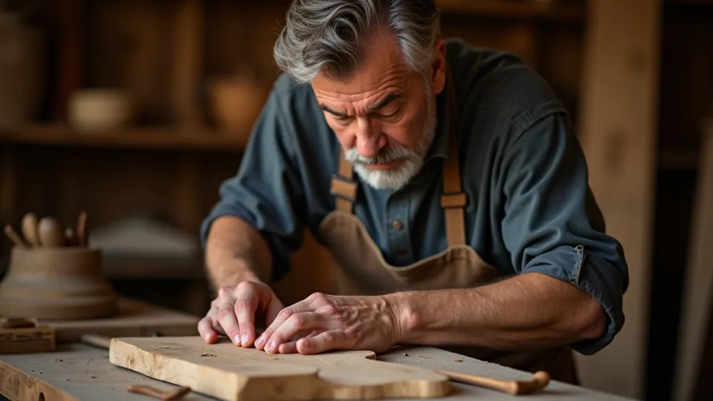 Woodcarver's hands demonstrating proper tool angle and hand position for creating precise incised lines in traditional pattern work